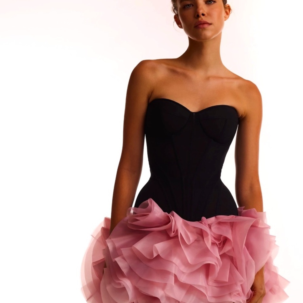 House of CB Elegant Black and Pink Mini Dress